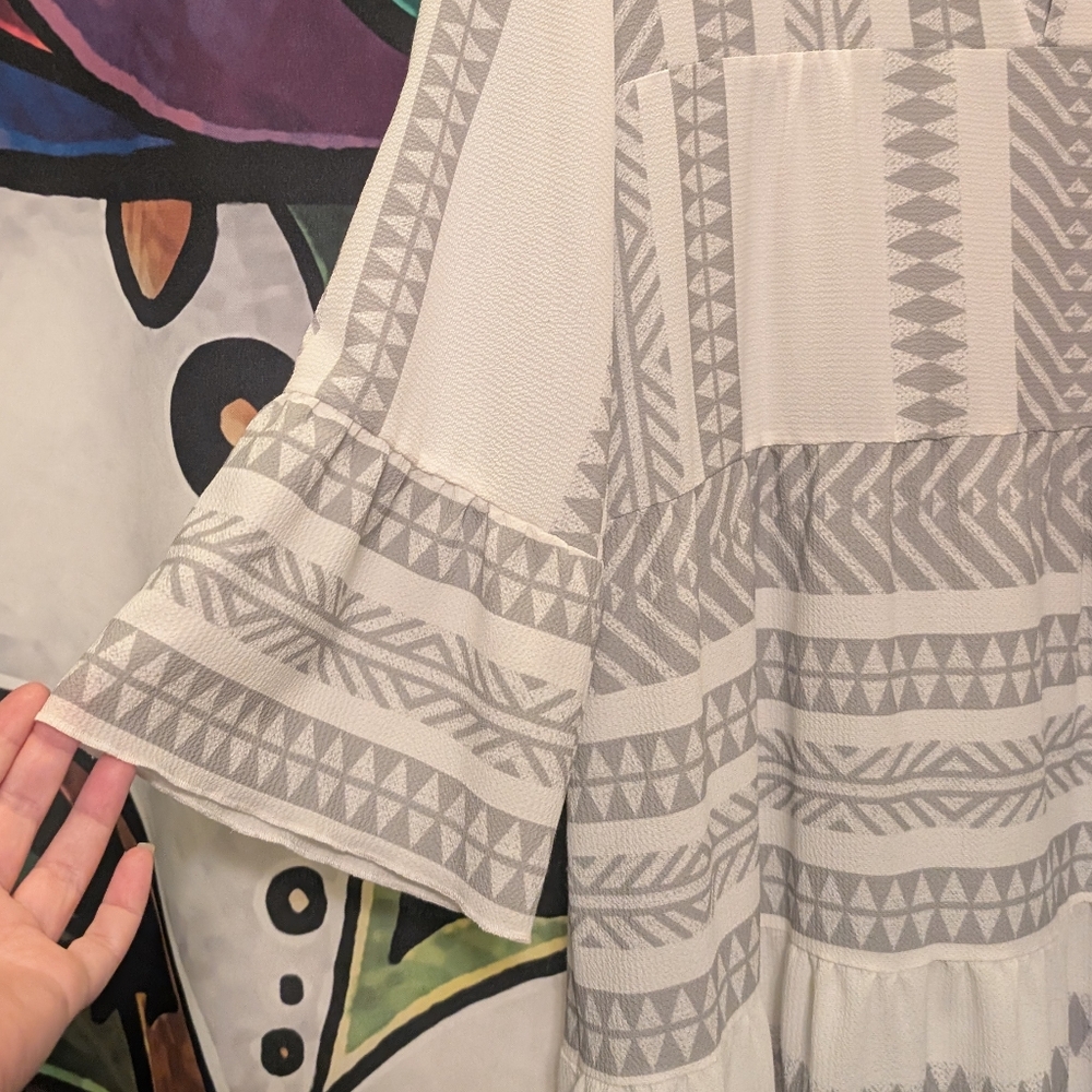 Silk & Salt Summer of Love Sage Green & White Maxi Dress, Long Sleeve, V-Neck - Picture 9 of 9